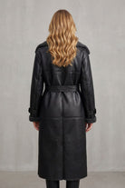 Damen Oversized Lammfellmantel Shearling Gürtel Schwarz - Image 4