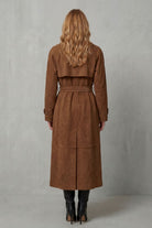 Damen Wildlederoptik Trenchcoat Tailliert Braun - Image 4