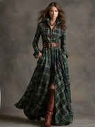 Damen Kariert Maxi Kleid Retro Ethno Stil - Image 9