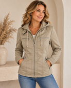 Damen Kunstlederjacke Kapuze Lederoptik - Image 3