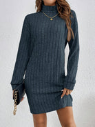 Damen Strickkleid gerippt Pulloverkleid Midi Langarm Winter - Image 15