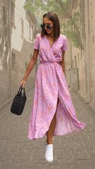 Damen Florales Wickel Maxikleid V-Ausschnitt - Image 7