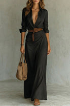 Damen Maxikleid mit Knopfleiste Wickelkleid lang Gürtel - Image 5