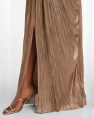 Damen Goldenes Maxikleid Korsett Plissee Drapiert - Image 6