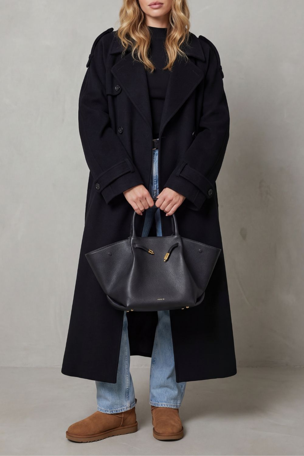 Damen Trenchcoat Schwarz Oversized Lang mit Gürtel - Image 5