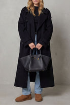 Damen Trenchcoat Schwarz Oversized Lang mit Gürtel - Image 5