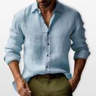 Herren Leinen Button-Down Hemd Lässig - Image 5