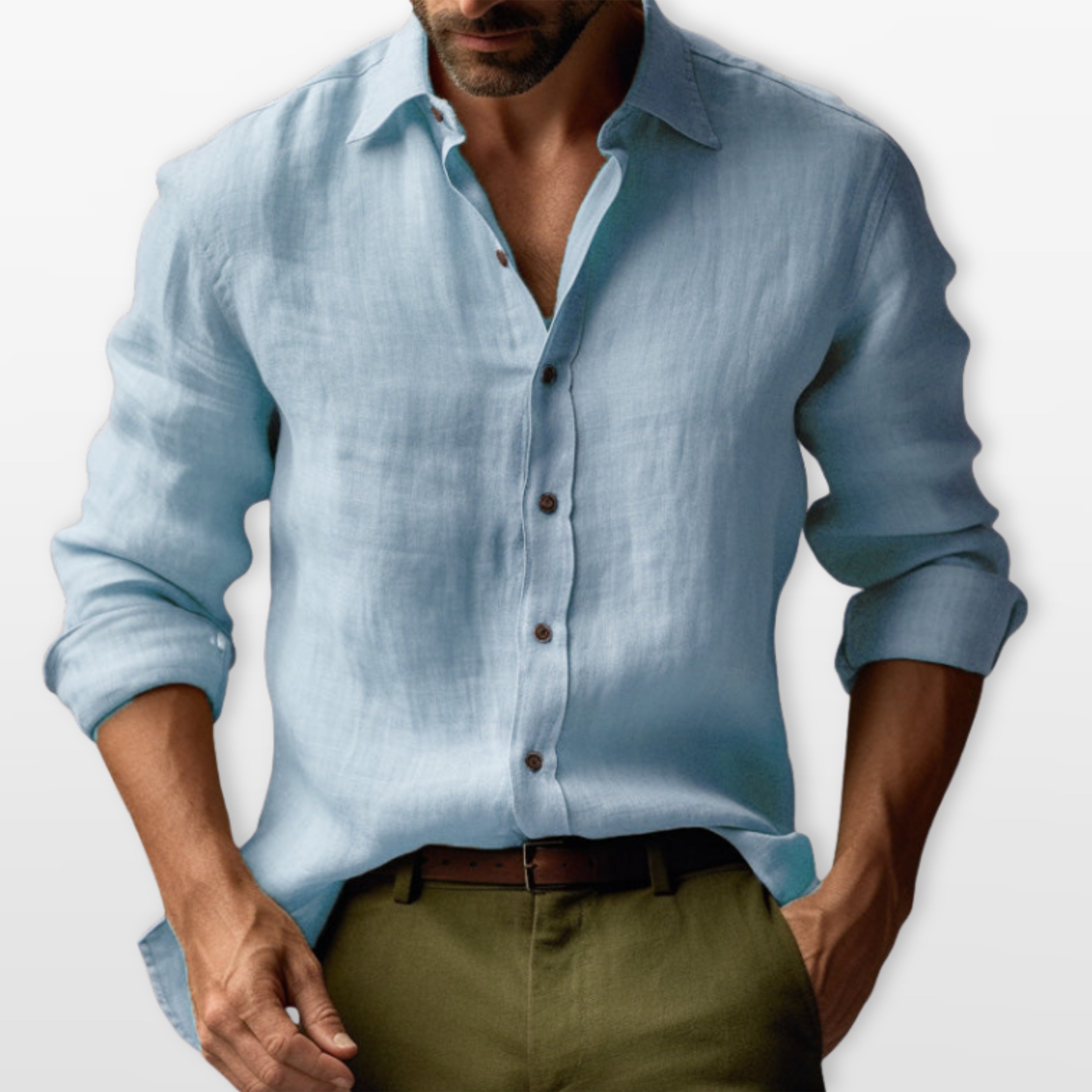 Herren Leinen Button-Down Hemd Lässig - Image 5
