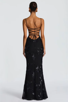 Damen Maxikleid figurbetont Blumenstickerei Spaghettiträger - Image 9
