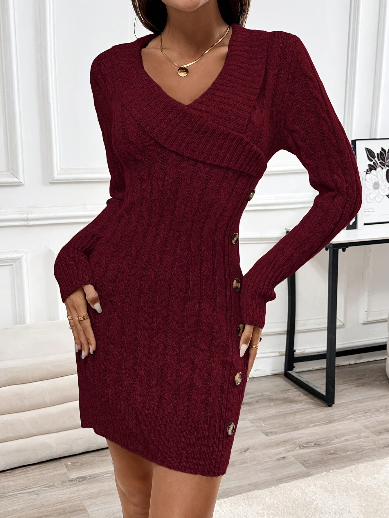 Damen Strickkleid V-Ausschnitt Halloween elegant - Image 3
