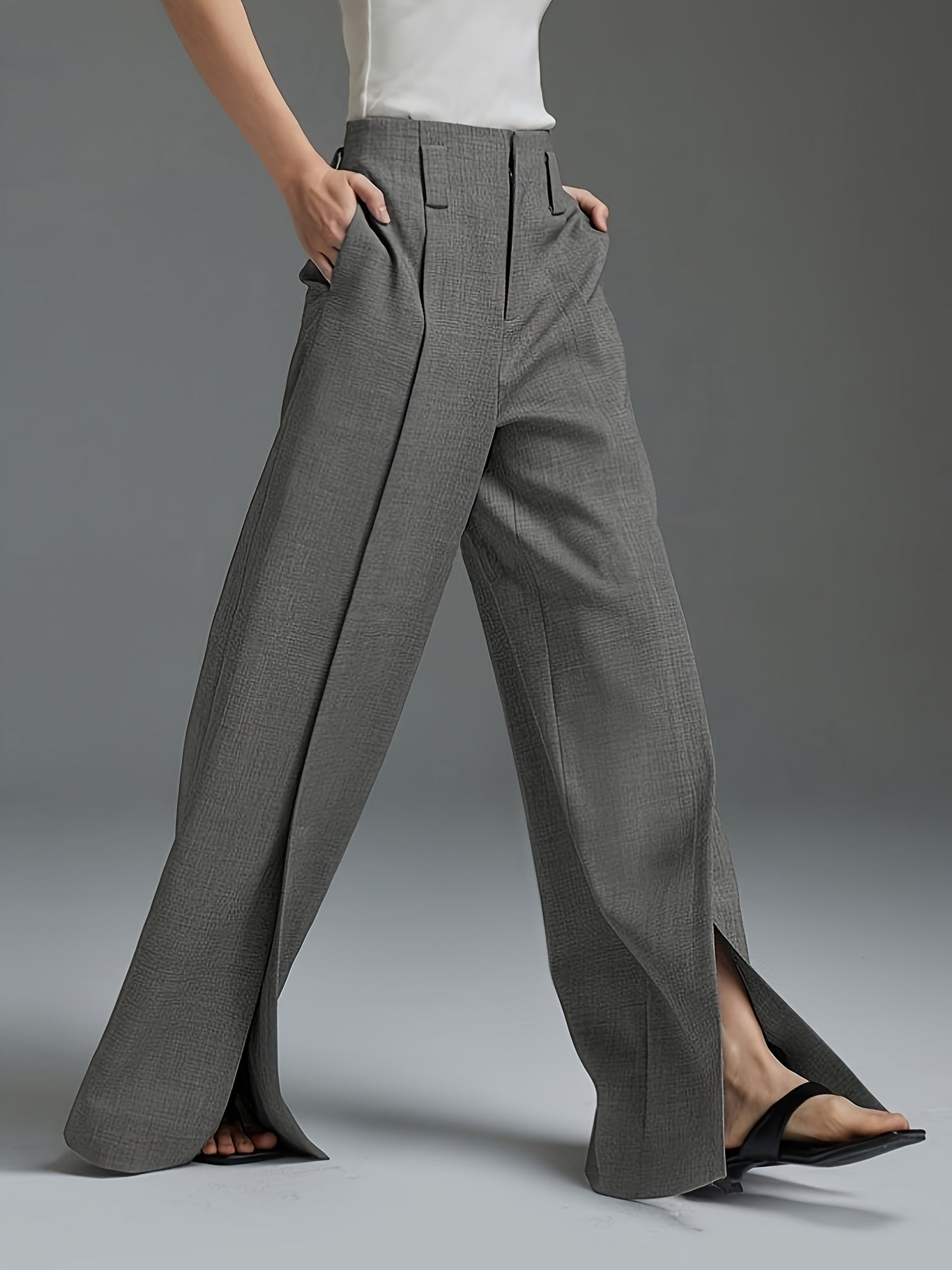 Damen Marlenehose High Waist Weite Stoffhose - Image 5