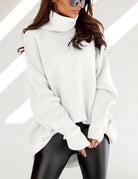 Damen Oversized Grobstrick Pullover Hoher Kragen - Image 3