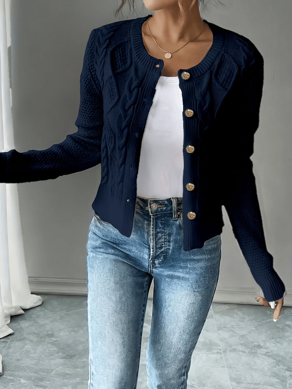 Damen Kabelstrick Strickjacke Knöpfe - Image 25