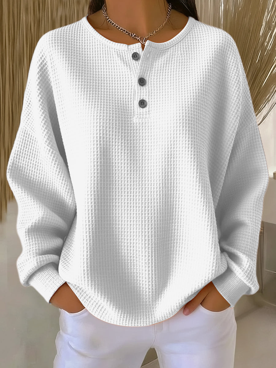 Damen Henley Shirt Langarmshirt Knopfleiste - Image 2
