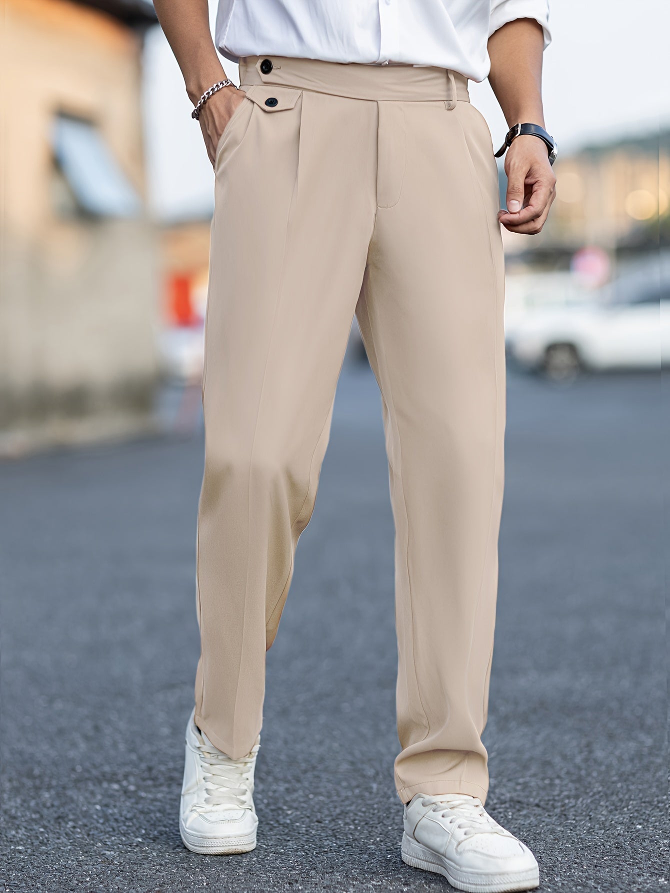 Damen Weite Elegante Stoffhose Entspannt Tailliert - Image 6