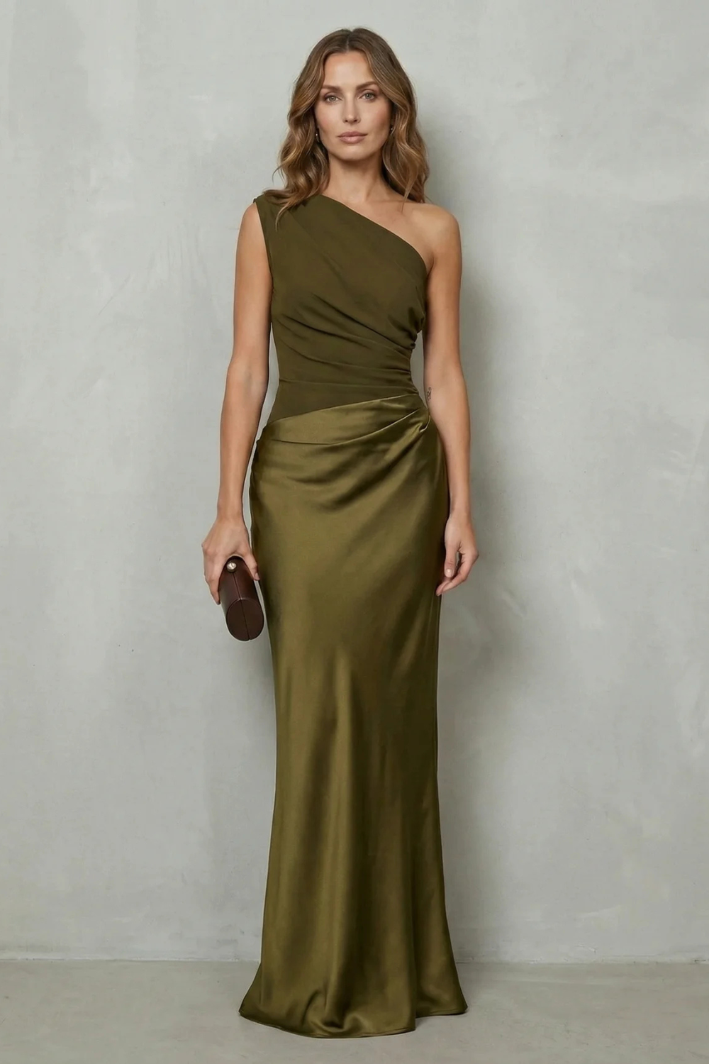Damen Satin Abendkleid Asymmetrisch One-Shoulder Maxi Lang - Image 6