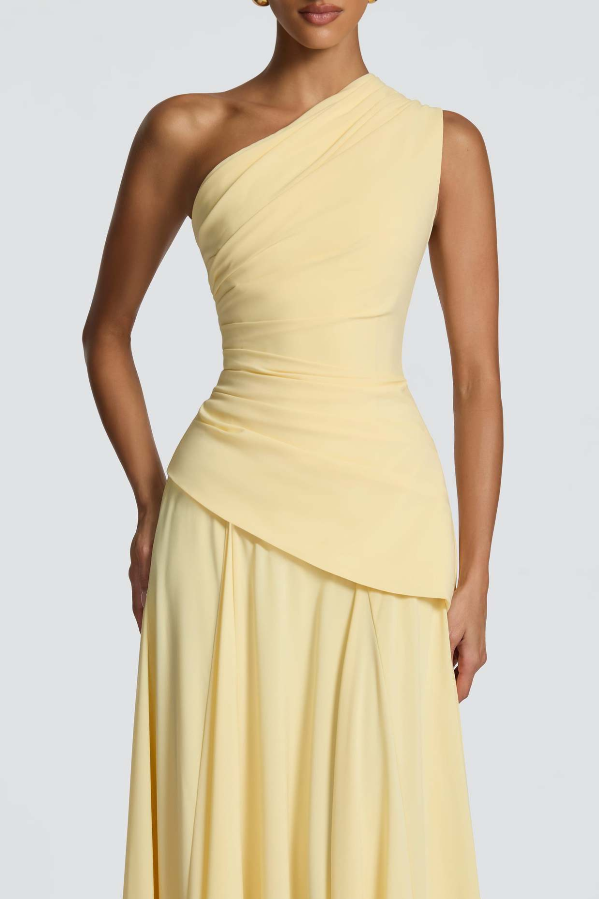Damen Maxikleid One-Shoulder Drapiert Lang - Image 6
