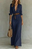 Damen Maxikleid mit Knopfleiste Wickelkleid lang Gürtel - Image 6