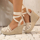 Damen gehäkelte Keilsandalen