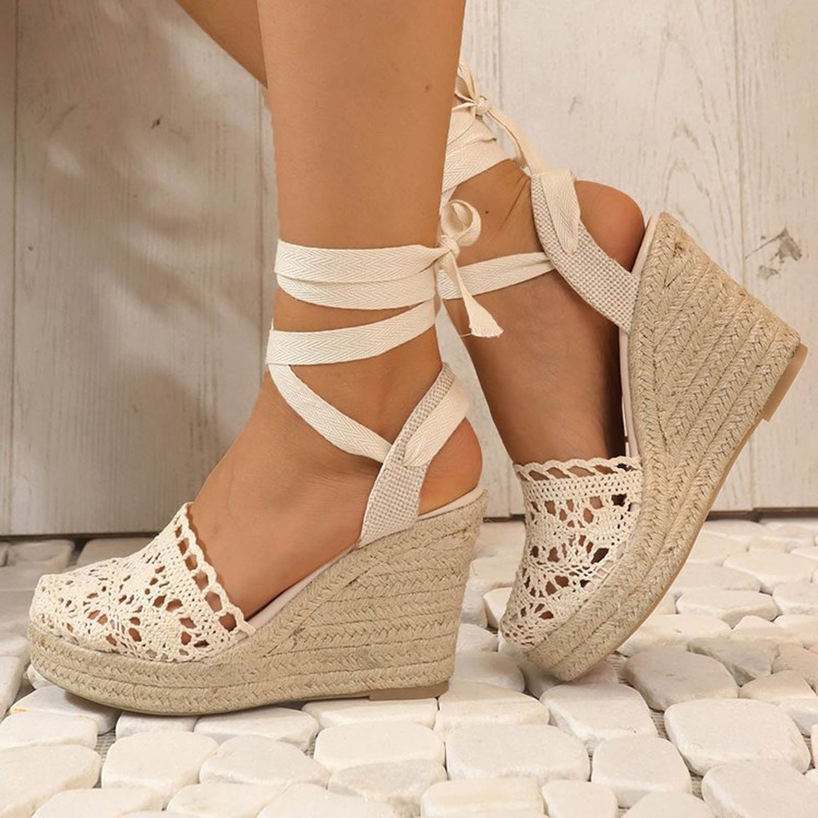 Damen gehäkelte Keilsandalen
