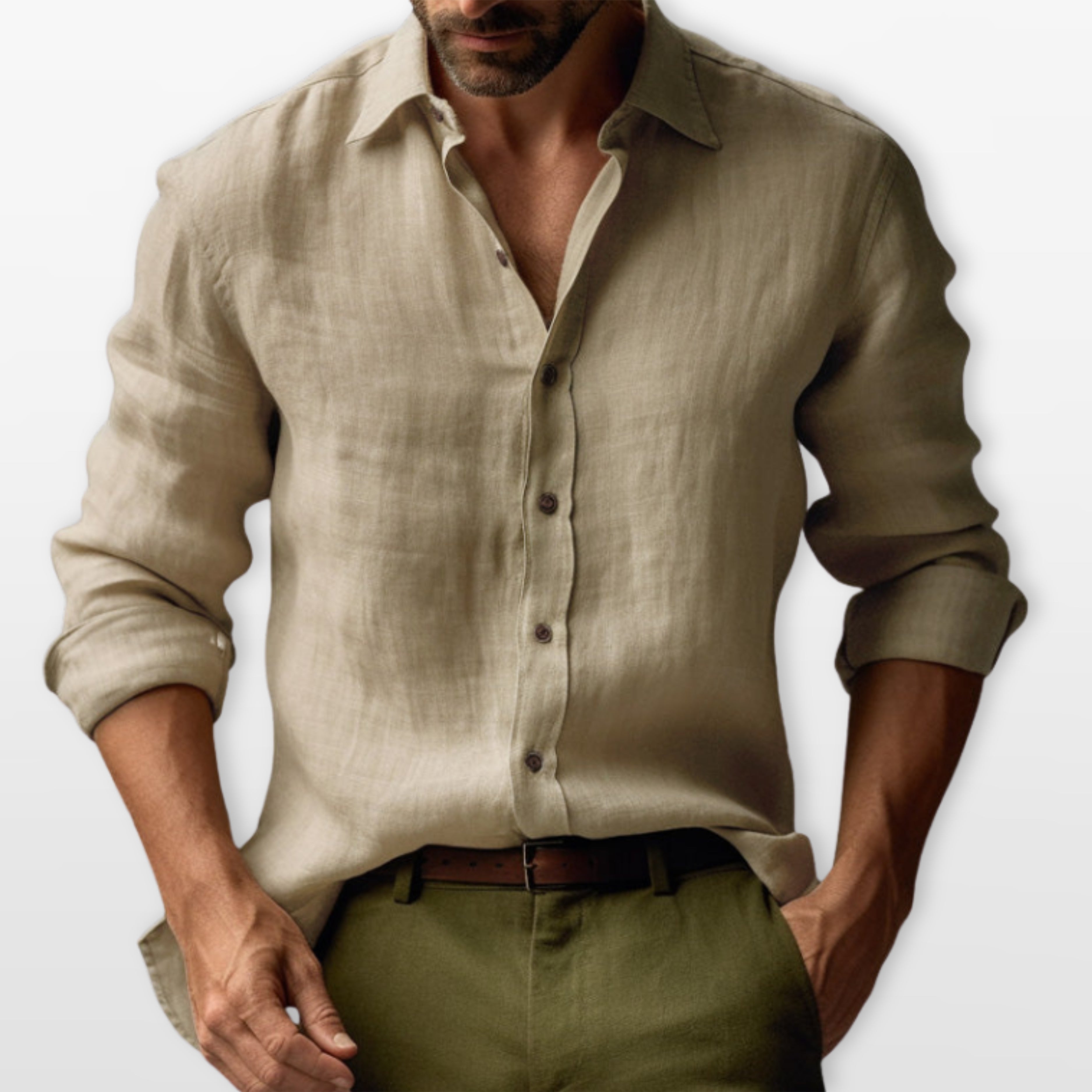 Herren Leinen Button-Down Hemd Lässig - Image 9