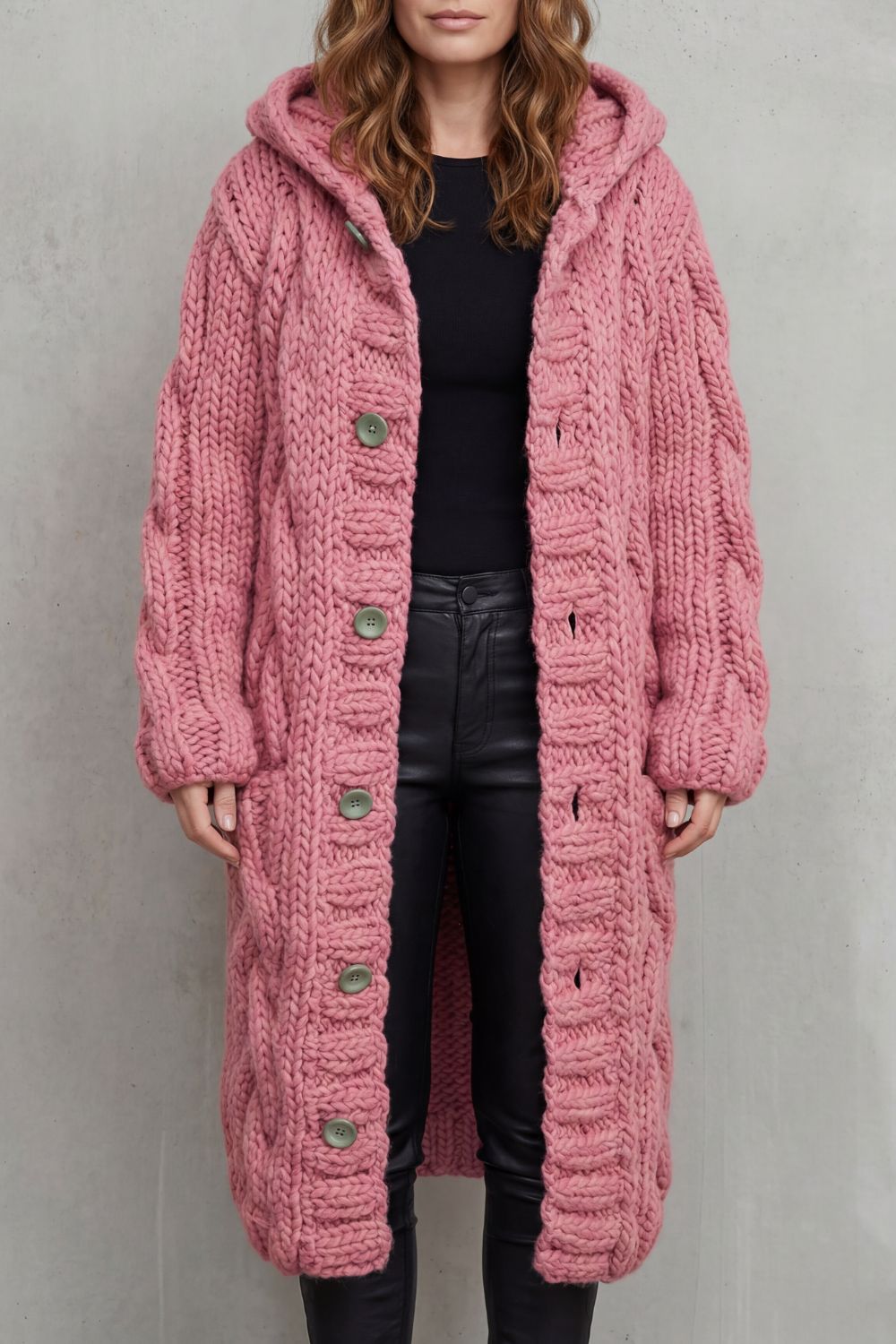 Damen Strick Oversized Kapuzencardigan Mantel - Image 5