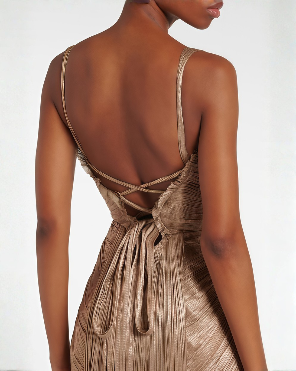 Damen Goldenes Maxikleid Korsett Plissee Drapiert - Image 5