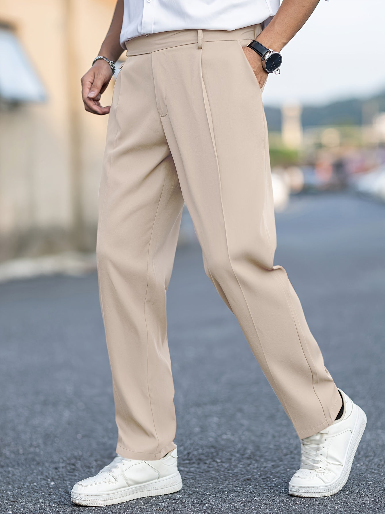 Damen Weite Elegante Stoffhose Entspannt Tailliert - Image 7