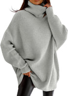 Damen Oversized Grobstrick Pullover Hoher Kragen - Image 7