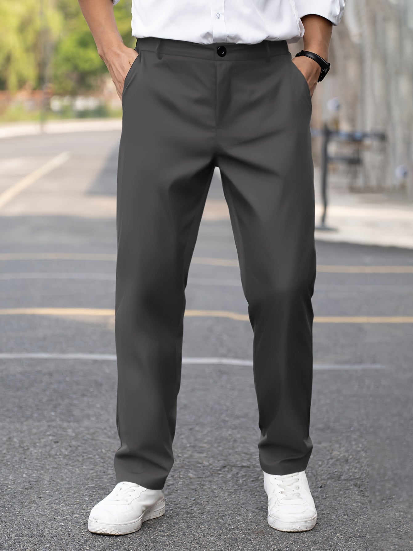 Herren Slim Fit Anzughose Tailored Straight-Leg Dunkelgrau - Image 7