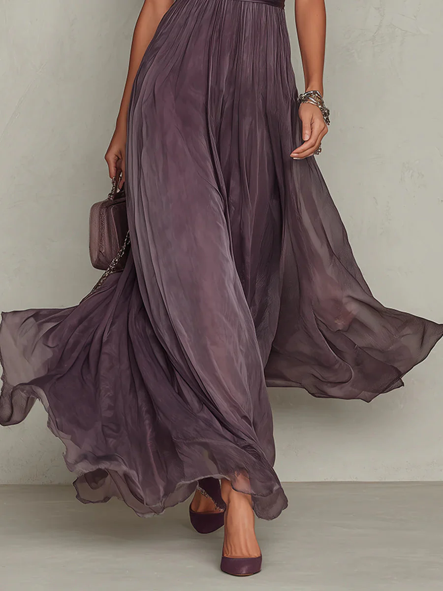Damen Maxikleid Puffärmel Stehkragen Plissiert - Image 5