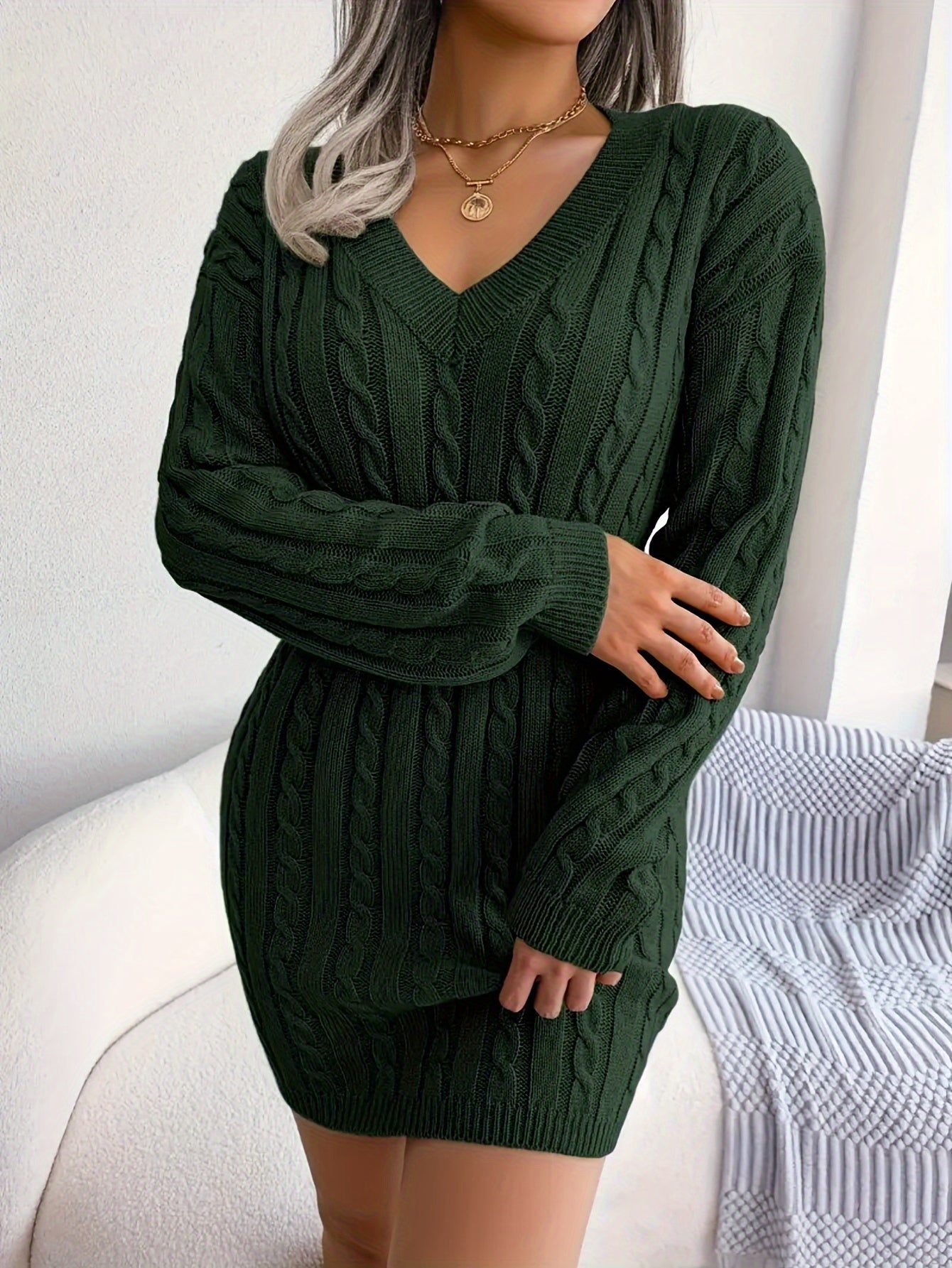 Damen Cable-Knit Strickkleid Tailliert - Image 20