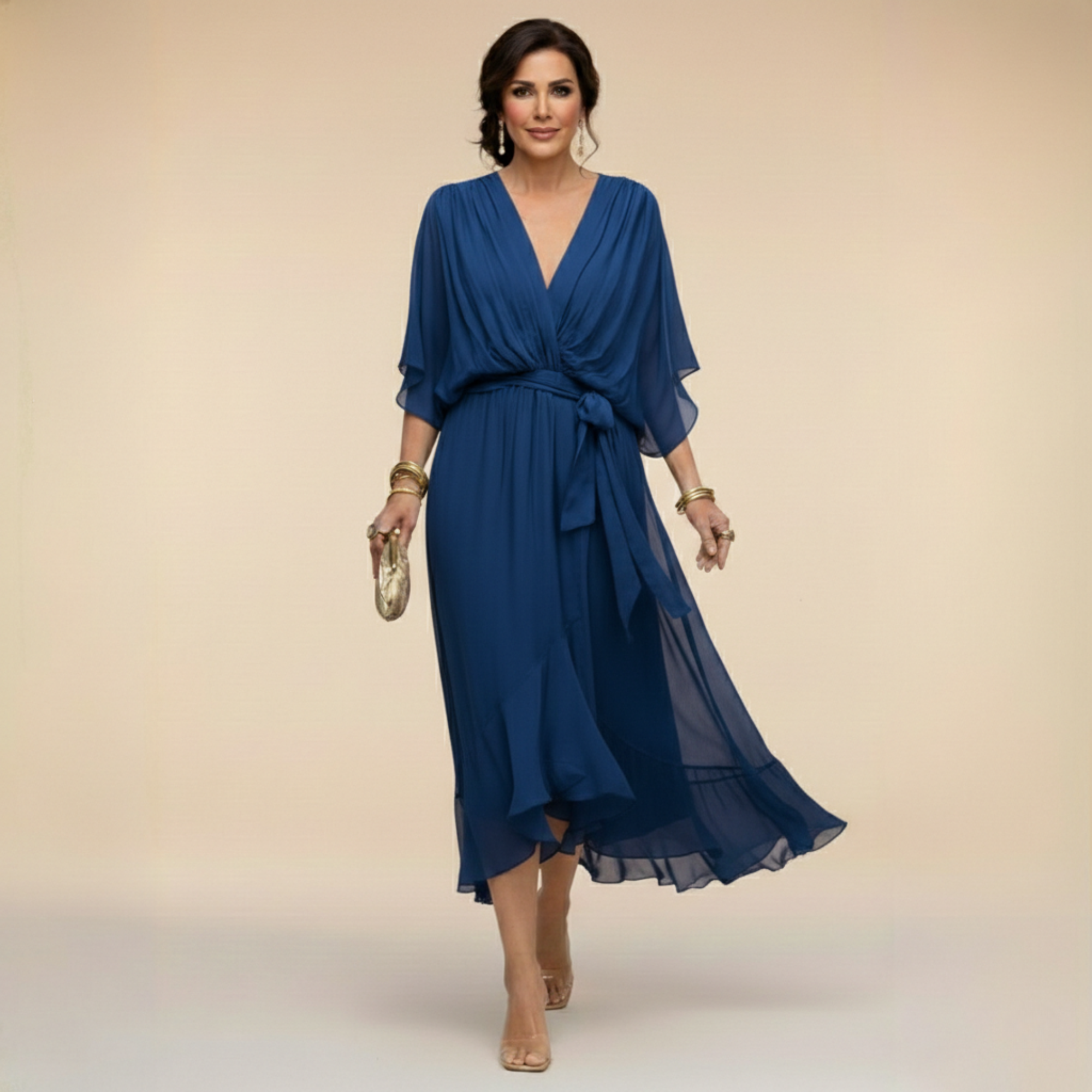 Women Elegant V-Neck Midi Dress - Image 3