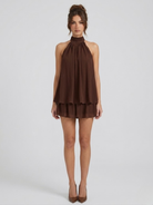 Damen Minikleid Neckholder Rückenfrei Stufenrüschen - Image 13