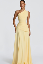 Damen Maxikleid One-Shoulder Drapiert Lang - Image 7