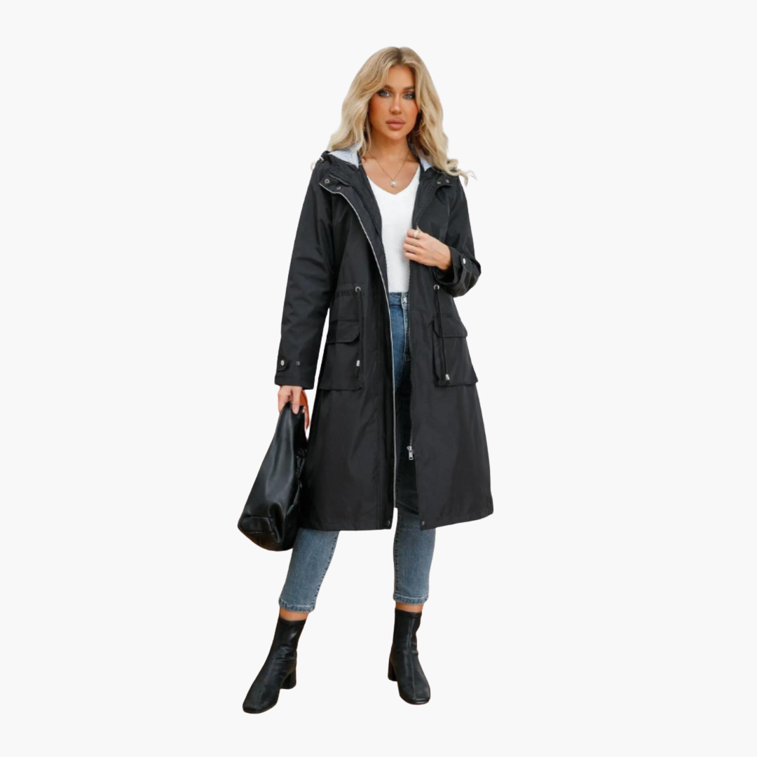 Damen Trenchcoat Kapuze Reißverschluss - Image 3