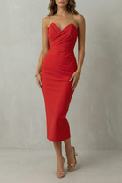 Damen Elegantes Drapiertes Ärmelloses Midikleid Figurbetonend - Image 7