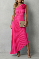 Damen One Shoulder Plissee Maxikleid Blumendetail - Image 7