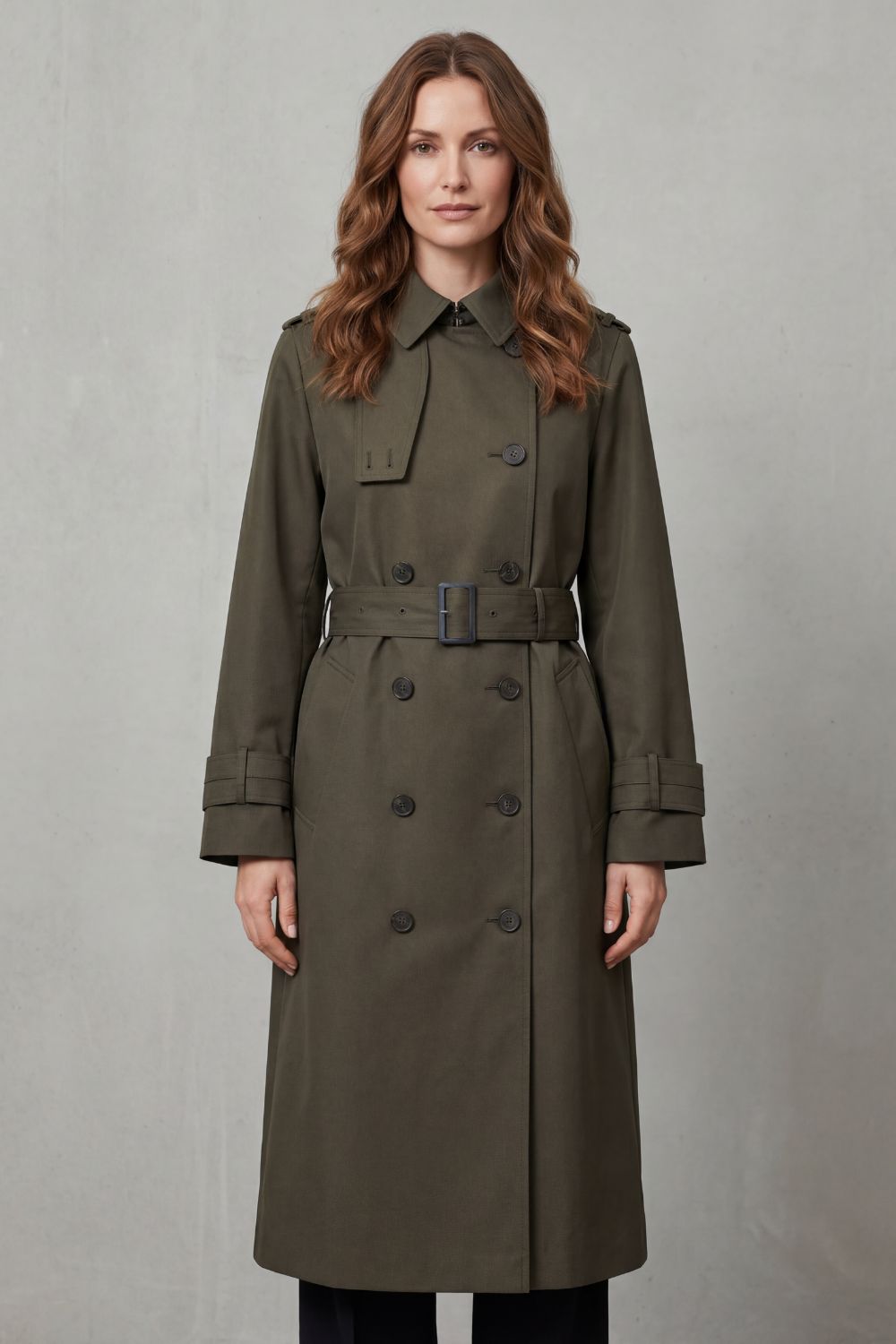 Damen Trenchcoat Zweireihig Klassisch Knielang mit Gürtel - Image 7