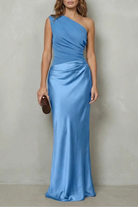 Damen Satin Abendkleid Asymmetrisch One-Shoulder Maxi Lang - Image 7