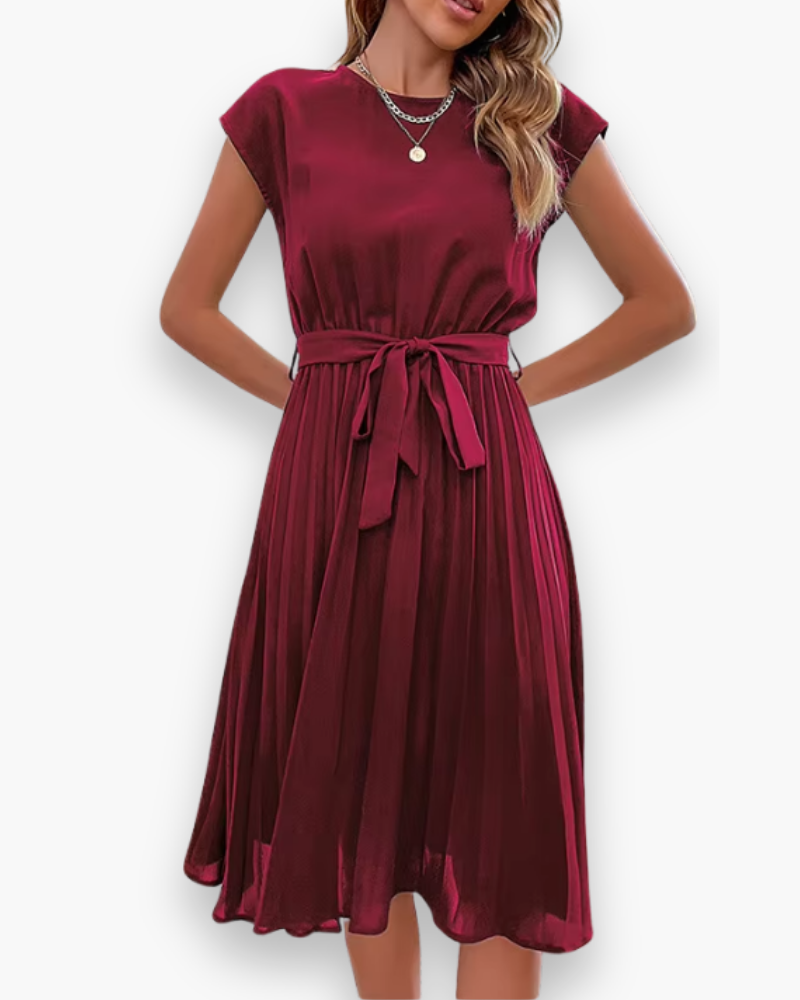Damen Elegantes Plissee Midikleid mit Schleife A-Linie - Image 9