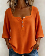 Fionara - Camisola waffle com decote quadrado