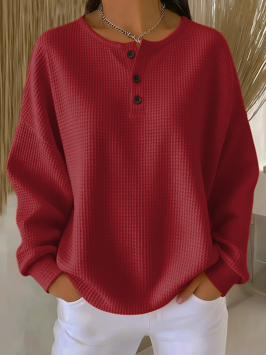 Damen Henley Shirt Langarmshirt Knopfleiste - Image 3