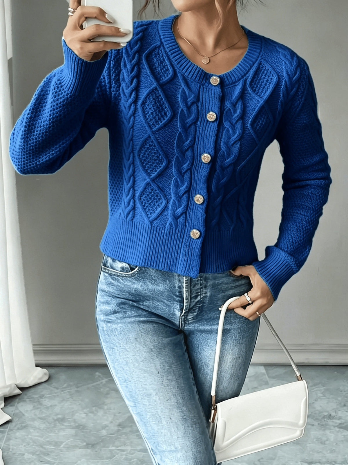 Damen Kabelstrick Strickjacke Knöpfe - Image 41