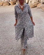 Cassie - Conjunto vintage estampado com lapelas e botões