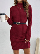 Damen Strickkleid gerippt Pulloverkleid Midi Langarm Winter - Image 21