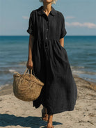 Damen Leinen Midi Kleid Elegant - Image 9