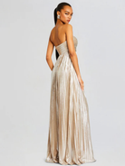 Damen Abendkleid lang Plissee Metallisch Bustier Schlitz - Image 4