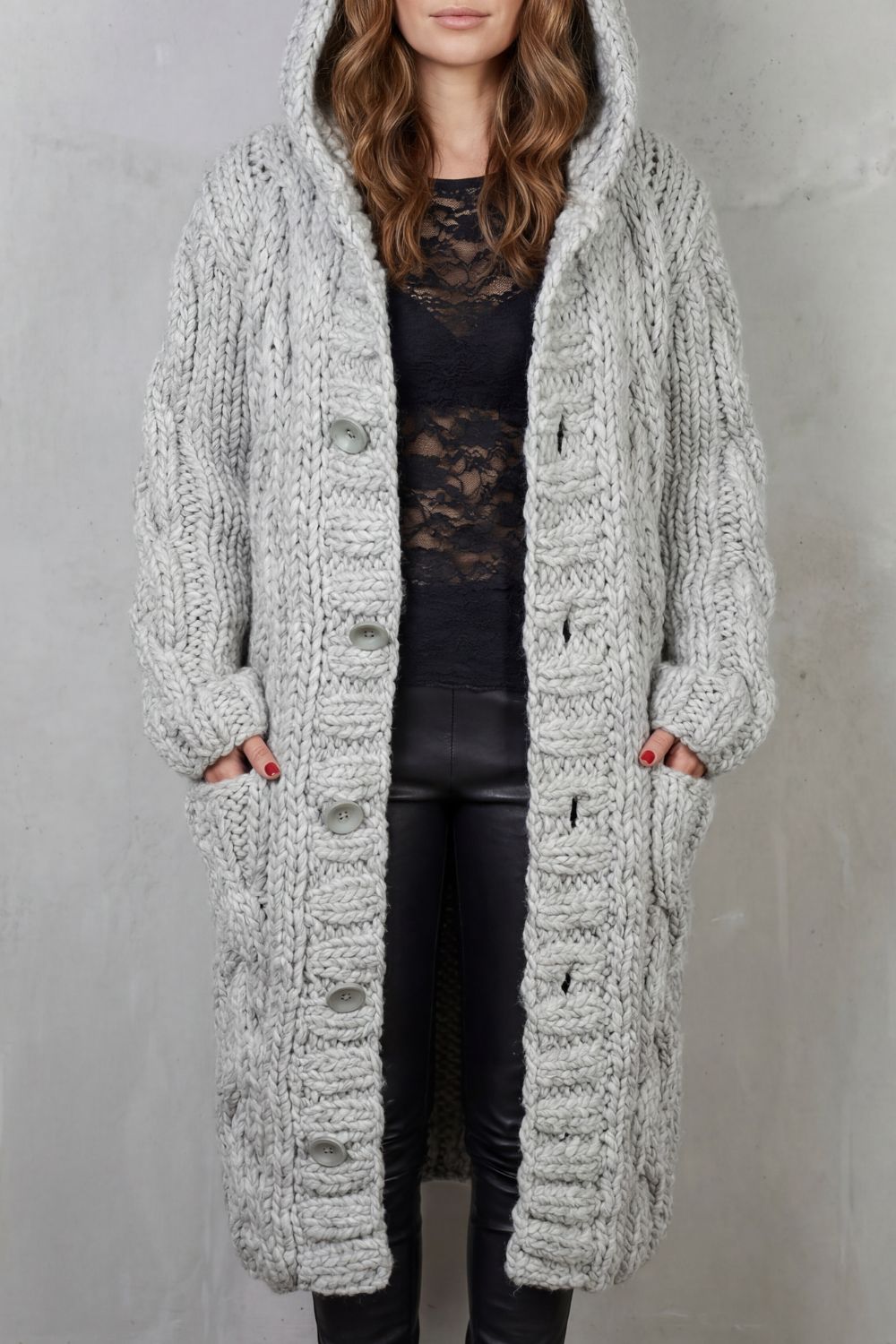 Damen Strick Oversized Kapuzencardigan Mantel - Image 7