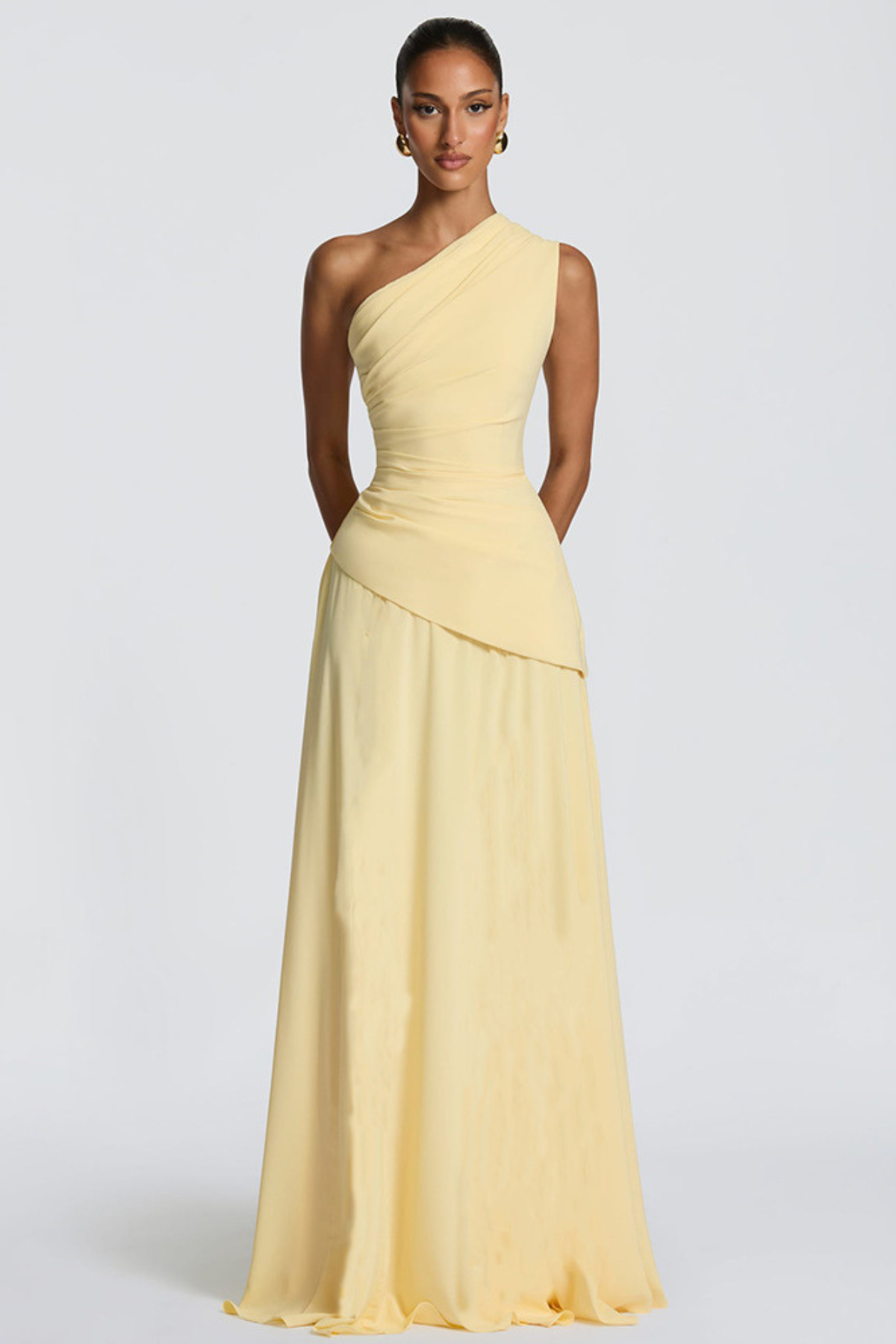 Damen Maxikleid One-Shoulder Drapiert Lang - Image 8